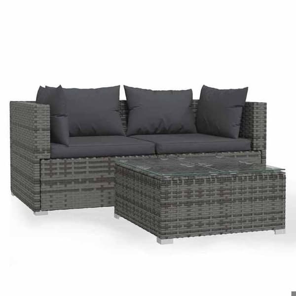 Maison Exclusive - Trädgårdsmöbler 3 delar med kuddar Grå Flätad resin