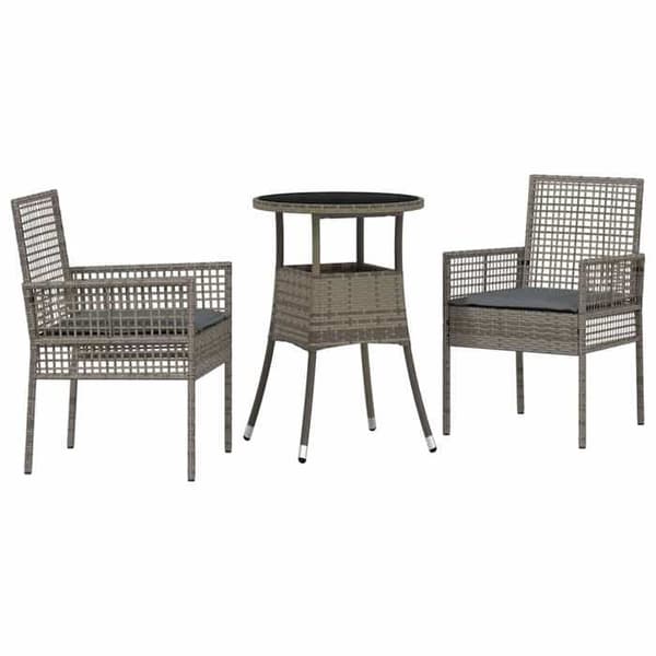 Trädgårdsmöbler - EXKLUSIVT HEM - 3 delar - Poly Rattan - Grå - Bord i härdat glas Grå