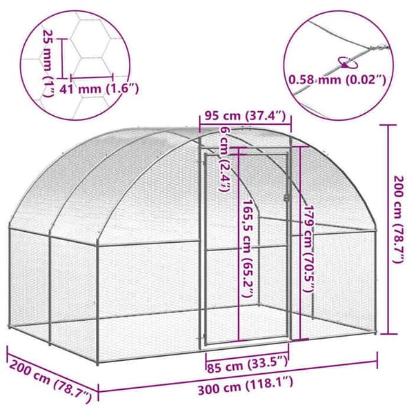Maison Exclusive - Utomhus hönshus 3x2x2 m Galvaniserat stål silver-