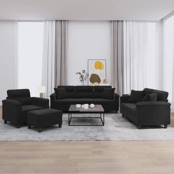Maison Exclusive - Sæt af 4 sofaer med puder Sort Mikrofiberstof