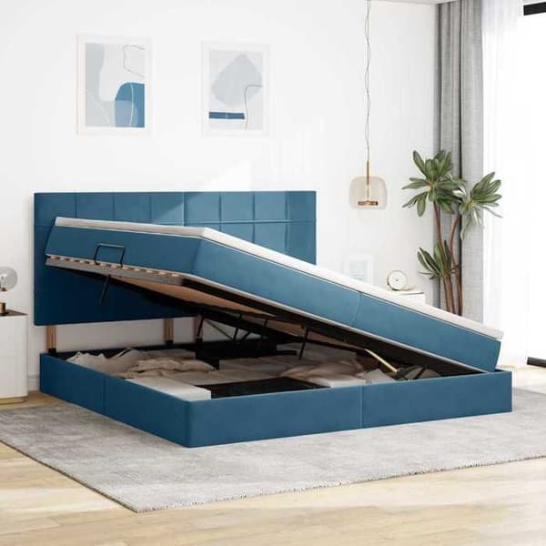 Maison Exclusive - Seng med opbevaring og madras Mørkeblå 200 x 200 cm Velour