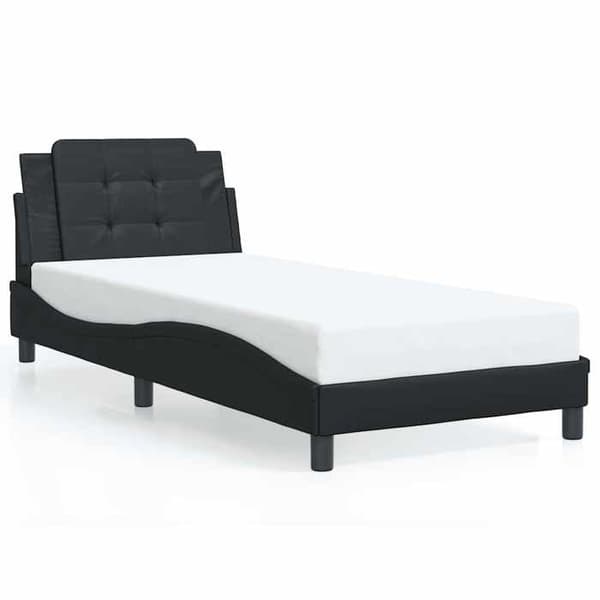 Sengestel - EKSKLUSIV HUS - Zadar - Sort kunstlæder - 90x200 cm - Polstret hovedgærde svart