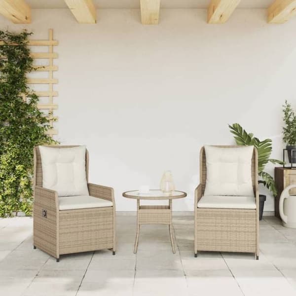 Maison Exclusive - Trädgårdsfåtöljer med lutning, set om 2, beige flätad resin