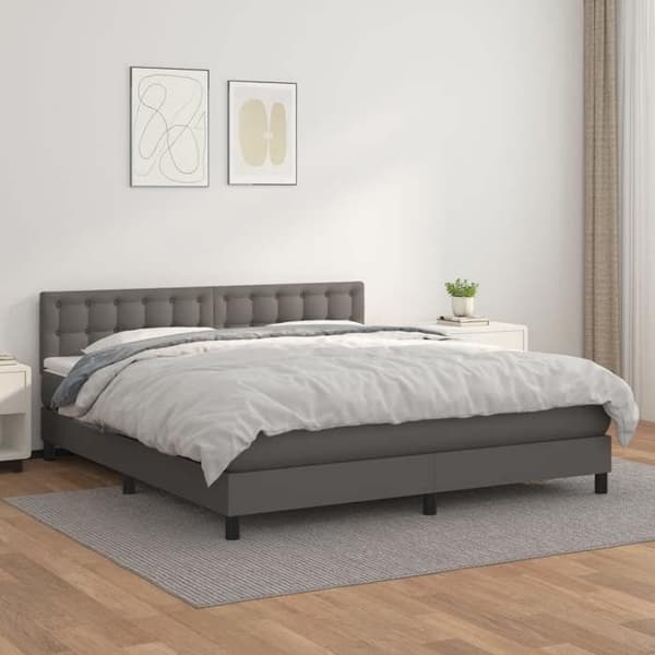 Maison Exclusive - Sengebund med lameller og grå madras 160x200 cm Simillæder