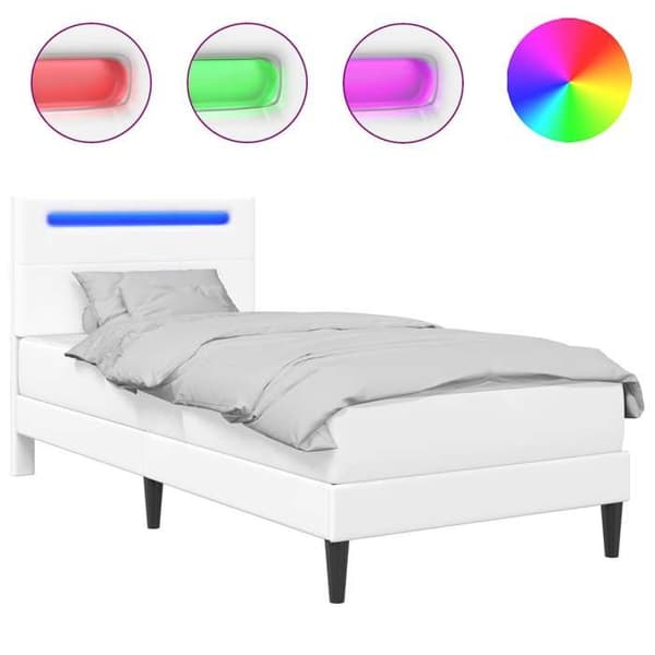 Maison Exclusive - Sengestel med LED-striber Hvid 100 x 200 cm Kunstlæder Vit