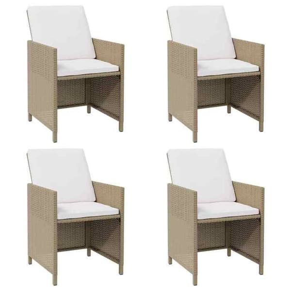Maison Exclusive - Trädgårdsstolar med kuddar, set om 4, flätad resin, beige beige