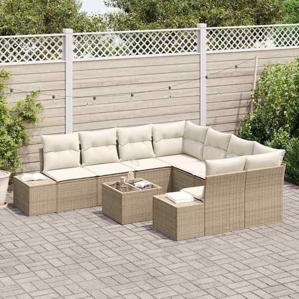 Maison Exclusive - 9-delars trädgårdsoff-set i beige och kräm polyrotting