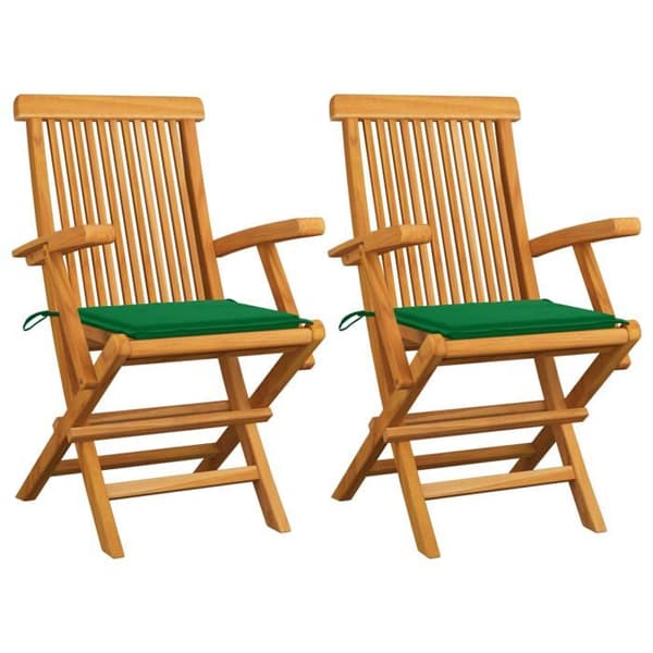 Maison Exclusive - Foldbare stole med grønne puder, 2 stk., i massiv teaktræ Grön
