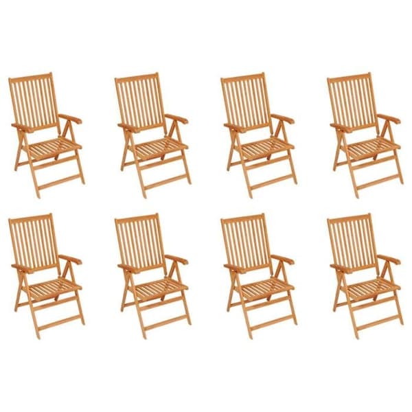 Maison Exclusive - Fällbara lutande fåtöljer med kuddar, 8 delar, i massivt teak Kräm (kuddar)