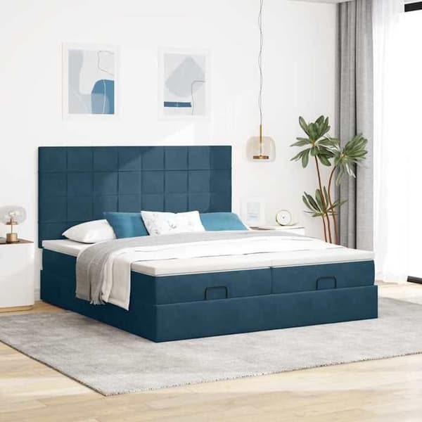 Maison Exclusive - Ottomansängram med mörkblå sängmatta 180x200 cm sammet mörkblå