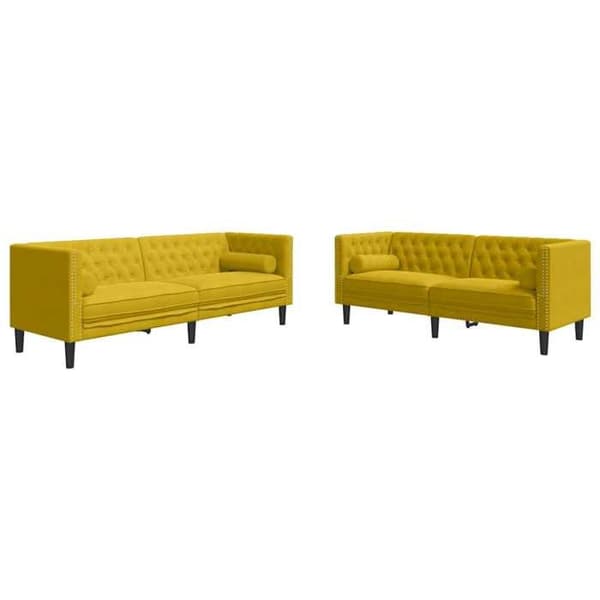 Chesterfield-soffa - EXKLUSIVT HUS - Set 2 delar - Gul sammet - Knappklädda - Kuddar ingår