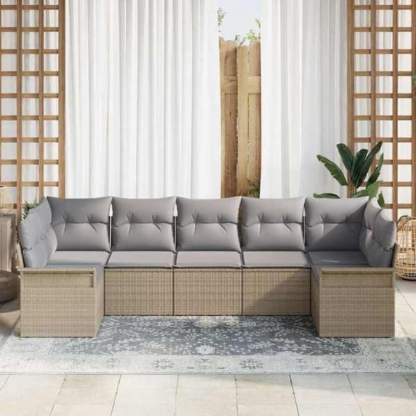 Maison Exclusive - 7 osan beige polyrottinkinen puutarhakalustesetti