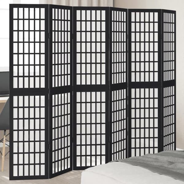 Maison Exclusive - Avskiljande vägg 6 paneler svart massiv paulowniaträ