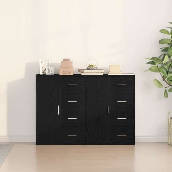 Buffet - EKSKLUSIVT HUS - 2 stk - Sort eg - Ingeniørtræ - 60 x 31 x 84 cm svart ek