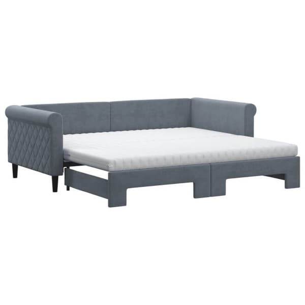 Säng för dagen - EXKLUSIVT HUS - Utdragssäng - 2 i 1 soffa-säng - Mörkgrå sammet - 90x190 cm Mörkgrå