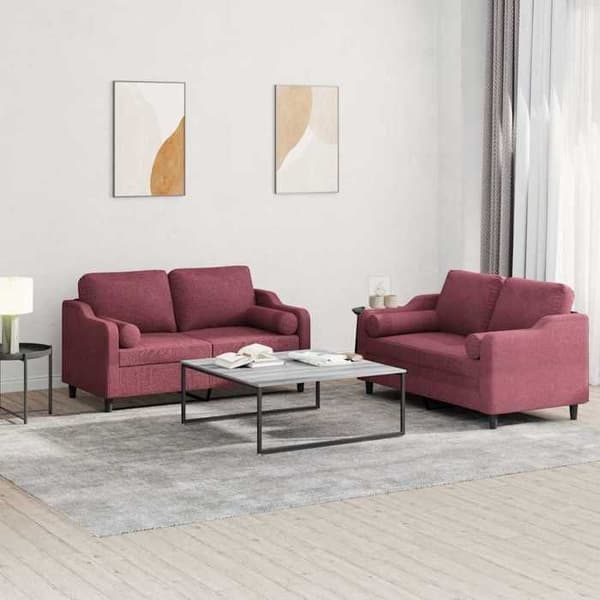 Maison Exclusive - Sæt af 2 sofaer med bordeaux røde puder i stof