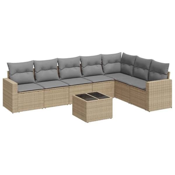 Maison Exclusive - Trädgårdsmöbler med kuddar 8 delar beige flätad resin