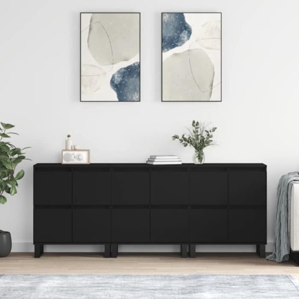 Sideboards - Svart - Konstruerat trä - 3 dörrar - 180 cm Svart