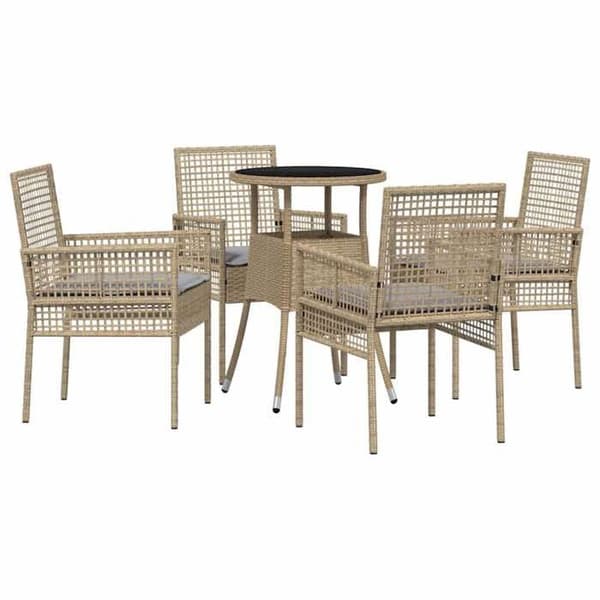 Maison Exclusive - 5-delt spisebordssæt til haven i beige polyrotin