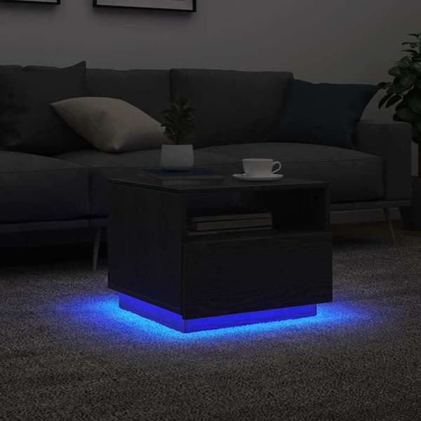 Bord - EKSKLUSIV HUS - 50x49x40 cm - Sort eg - Indbyggede RGB LED - USB 5V svart ek