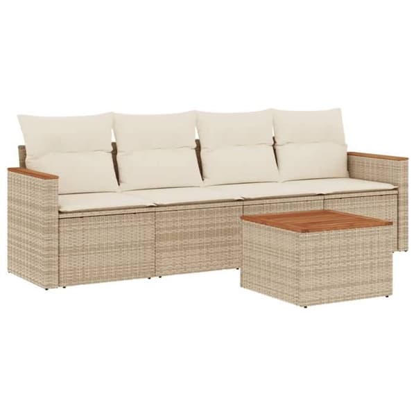 Maison Exclusive - Trädgårdsmöbler med kuddar 5 delar beige flätad resin