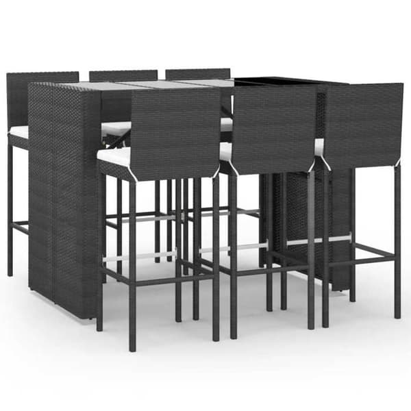Havemøbel sæt - Eksklusivt hus - 7 dele - Sort poly rattan - Tempereret glas bordplade