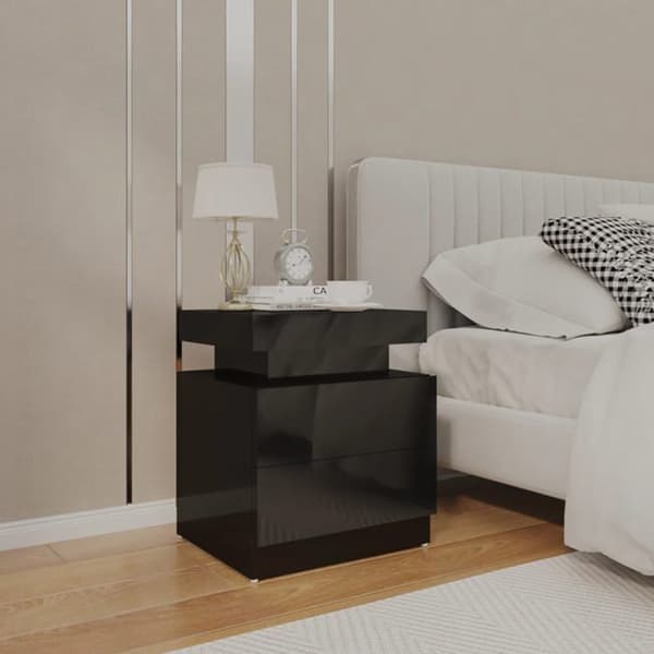Nattelampe - Blank sort - 45x35x52 cm - Ingeniørtræ - Stort opbevaringsrum Klar sort