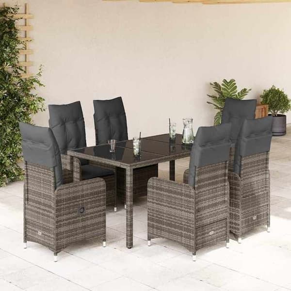 Maison Exclusive - Havebistro sæt 7 dele med grå puder i poly rattan grå