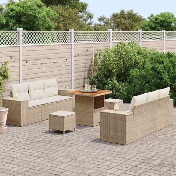 Maison Exclusive - 9 osan beige polyrottinkinen puutarhakalustesetti