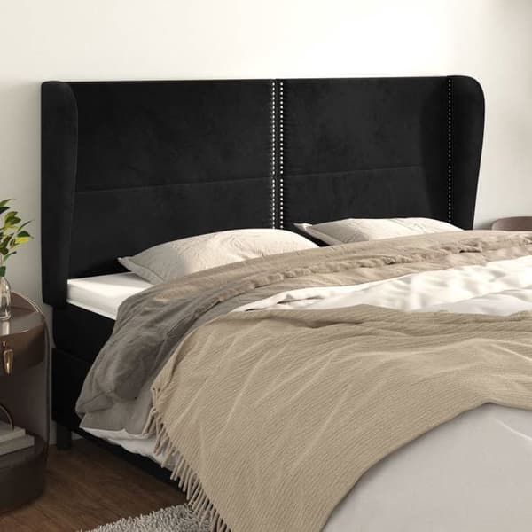 Maison Exclusive - Päätylevy korvilla Musta 183x23x118/128 cm Sametti