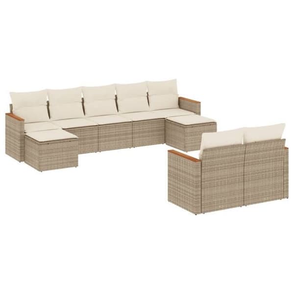 Maison Exclusive - Trädgårdsmöbler med kuddar 9 delar beige flätad resin