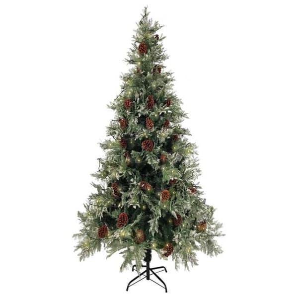 Maison Exclusive - Förbelyst julgran med kottar grön vit 225cm PVC PE