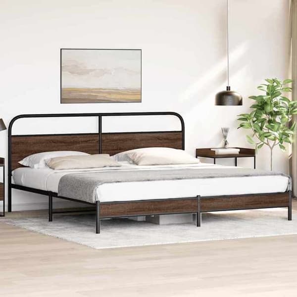 Sengestel - EKSKLUSIV HUS - 193 x 203 cm - Robust stål - Mørk eg - Lamelseng Brun ek