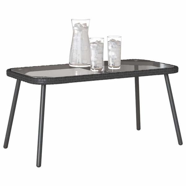 Bord - EKSKLUSIV HUS - 90 x 45 x 43 cm - Poly rattan - Glasplade - Sort
