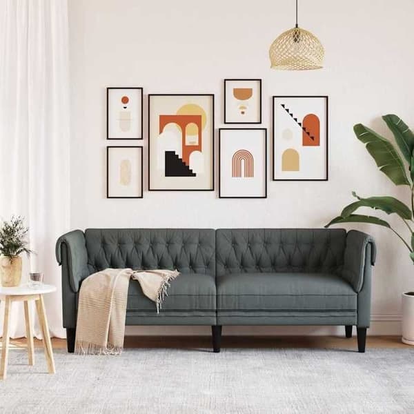 Maison Exclusive - Tummanharmaa 3-paikkainen Chesterfield-sohva kankaasta