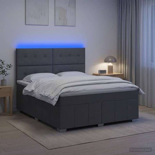 Maison Exclusive - Boxspring säng med LED och mörkgrå madrass 160 x 200 cm Tyg Mörkgrå