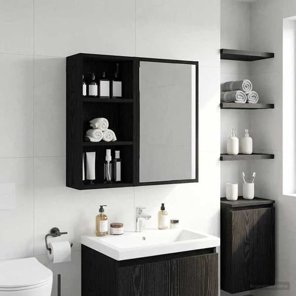 Maison Exclusive - Vægskab til badeværelse Eg Sort 30 x 16 x 62,5 cm