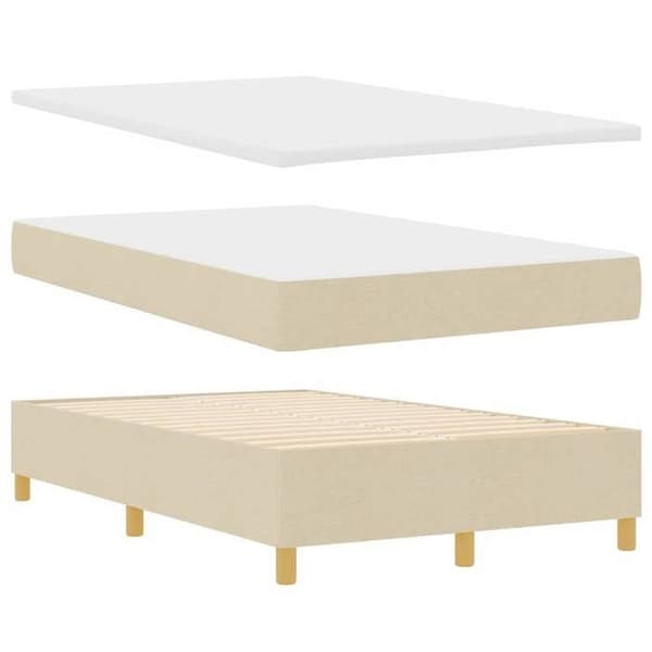Sengestel med madras - EKSKLUSIV HUS - 200 x 120 cm - Creme - Polyester hovedgærde - Medium-fast skummadras Grädde