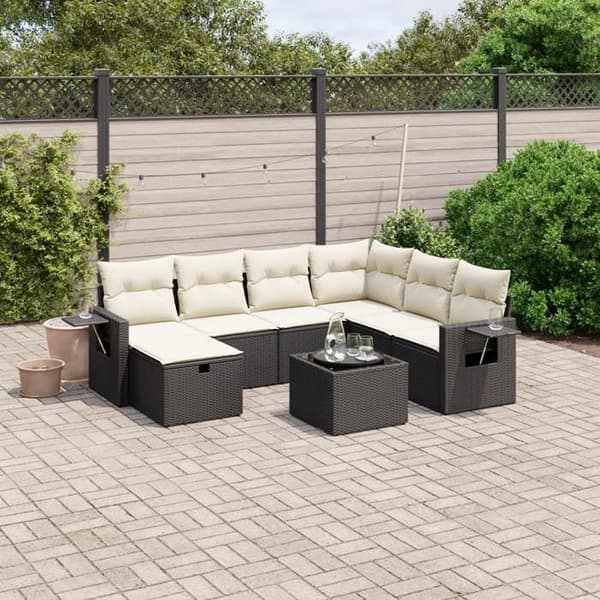 Maison Exclusive - 8 dele havegruppe med sorte puder i flettet harv