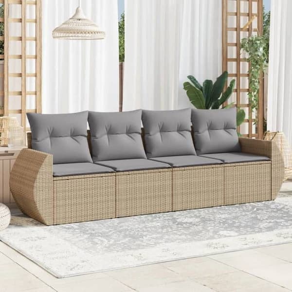 Maison Exclusive - Trädgårdsmöbler med kuddar 4 delar beige flätad resin beige