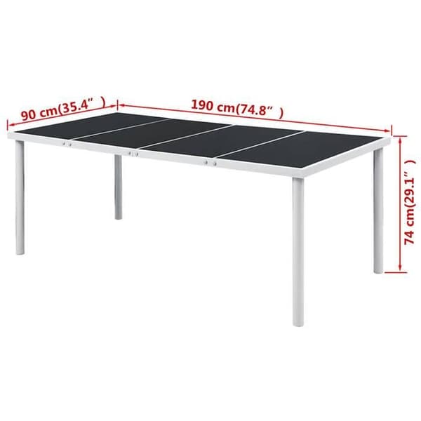 Havemøbel - EKSKLUSIV HUS - 190x90x74 cm - Rektangulær - Glasplade - Sort stålramme Svart