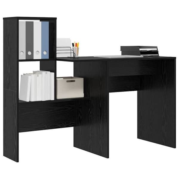 Maison Exclusive - Kontor Sort egetræ Ingeniørtræ 131,5 x 50 x 106,5 cm svart ek