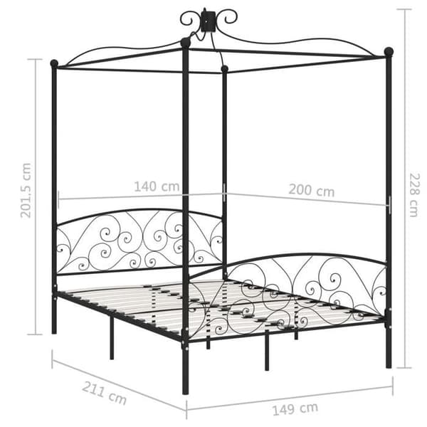 Maison Exclusive - Sengestel med baldakin Sort Metal 140 x 200 cm