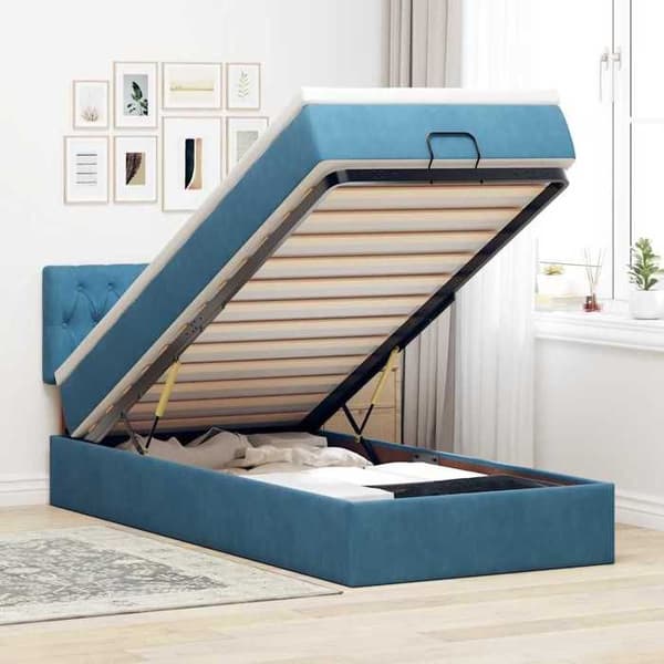 Maison Exclusive - Ottoman sengemåde med mørkeblå madras 100x200 cm fløjlsstoft mörkblå, vit