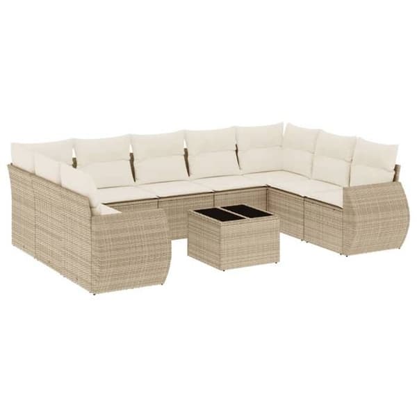 Maison Exclusive - Trädgårdsmöbler med kuddar 10 delar beige flätad resin