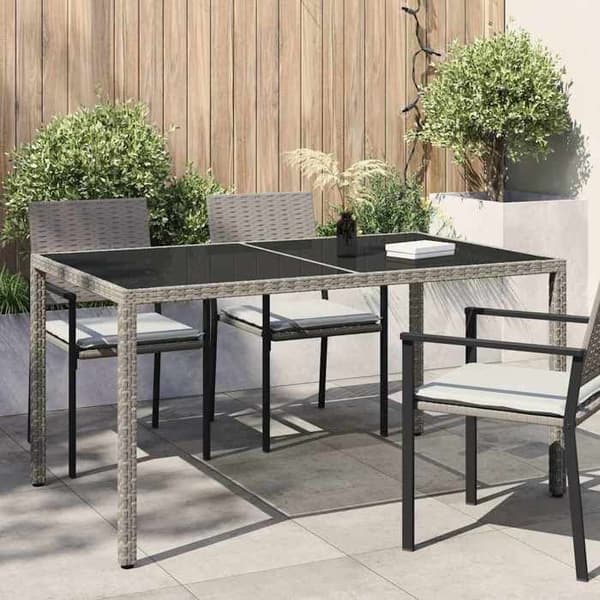 Maison Exclusive - Puutarhapöytä 150x90x75 cm Karkaistu lasi ja polyrottinki Harmaa Grå