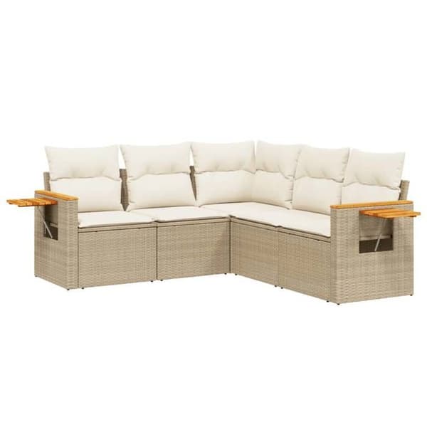 Trädgårdsmöbler - EXKLUSIVT HUS - 5 delar - Beige - Flätad resin - Förvaring under sits beige