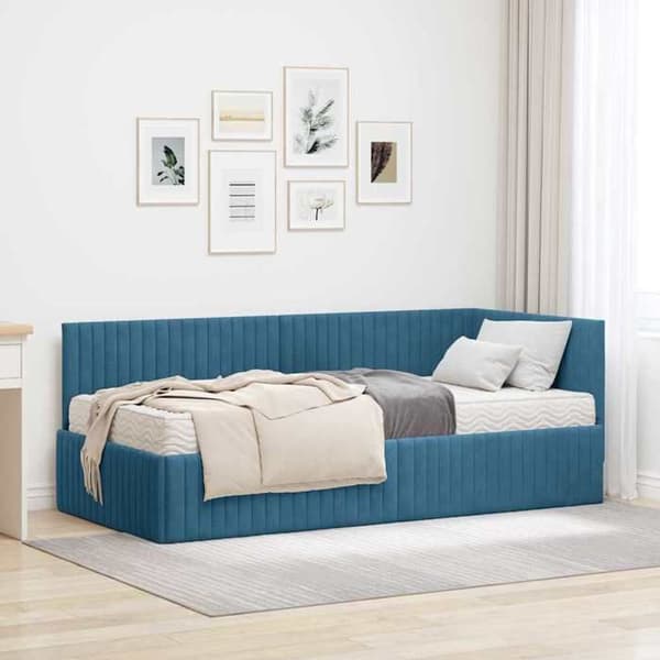 Maison Exclusive - Hörnsängram med madrass 2 pc Blå 90 x 190 cm Sammet Sammetsblå