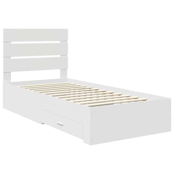 Sengestel - EKSKLUSIV HUS - 90 x 190 cm - Hvid - Ingeniørtræ - Indbyggede skuffer Vit