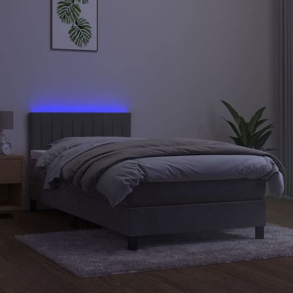 Maison Exclusive - Seng med lameller og madras samt LED Lys Grå 90x200cm